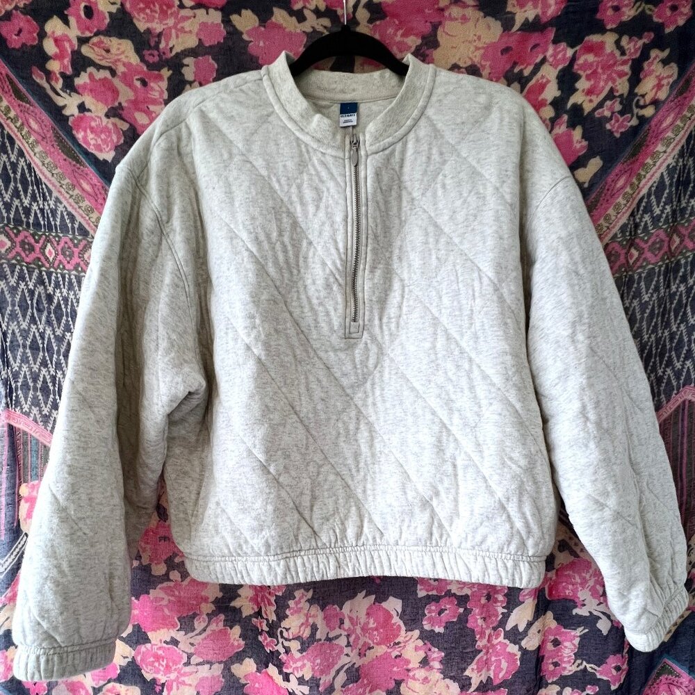 Old Navy Sweatshirt 1/2" Zip, Quilted, Oatmeal Heather Cream, Sz Large LN! - Picture 2 of 11